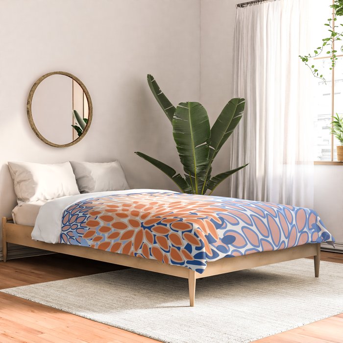 Modern, Floral Prints, Orange and Blue Comforter Gallery Image 2