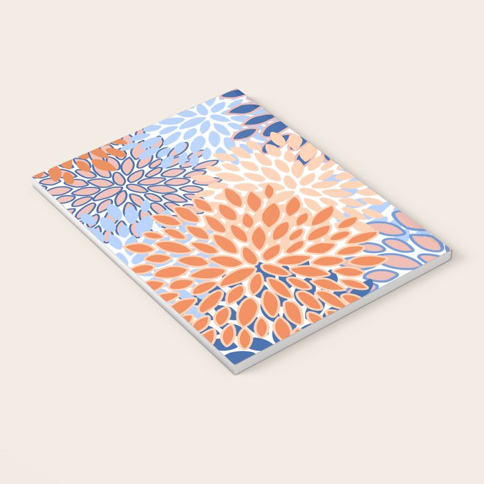 Modern, Floral Prints, Orange and Blue Notebook Gallery Image 3