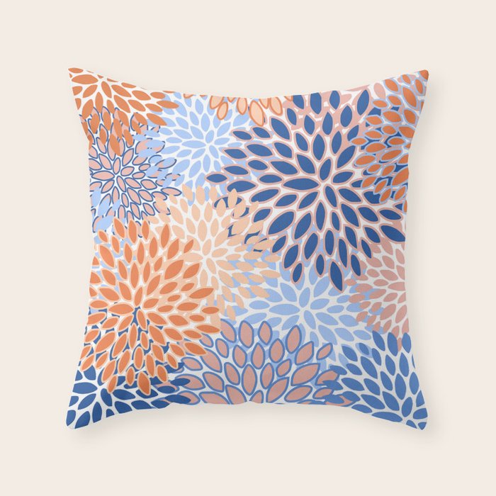 Modern, Floral Prints, Orange and Blue Throw Pillow Gallery Image 6