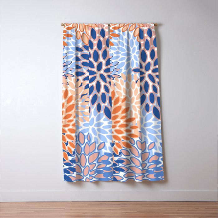 Modern, Floral Prints, Orange and Blue Window Curtain Gallery Image 3