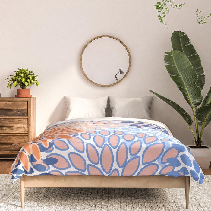 Modern, Floral Prints, Orange and Blue Comforter Gallery Image 3