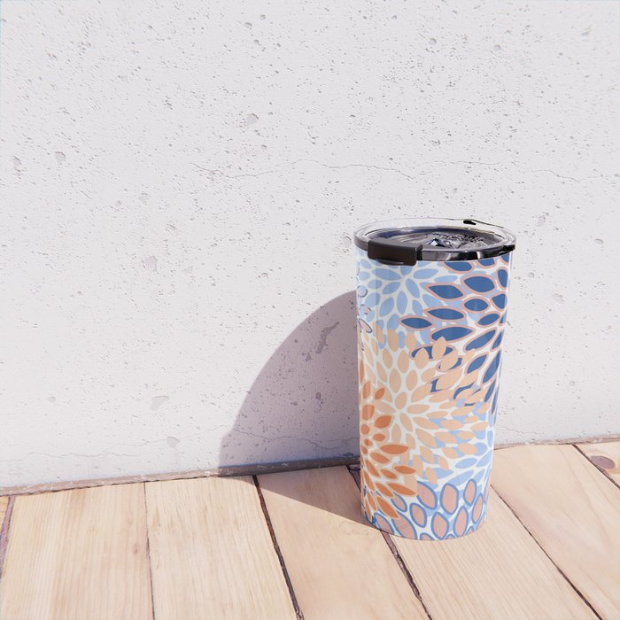 Modern, Floral Prints, Orange and Blue Travel Mug Gallery Image 4