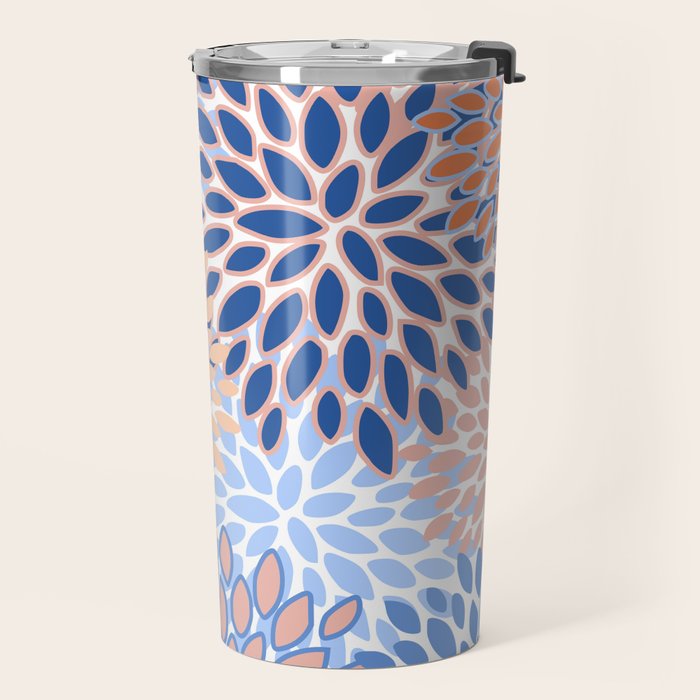 Modern, Floral Prints, Orange and Blue Travel Mug Gallery Image 2