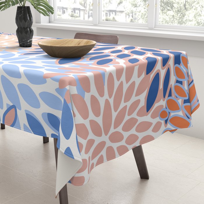 Modern, Floral Prints, Orange and Blue Tablecloth Gallery Image 3