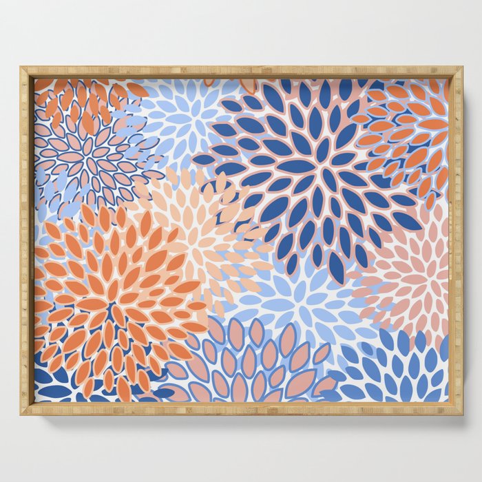 Modern, Floral Prints, Orange and Blue Serving Tray Gallery Image 1