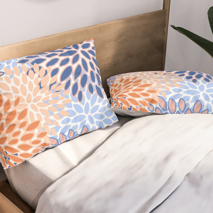 Modern, Floral Prints, Orange and Blue Pillow Sham Gallery Image 2
