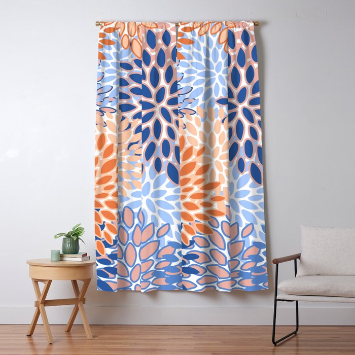 Modern, Floral Prints, Orange and Blue Window Curtain Gallery Image 5