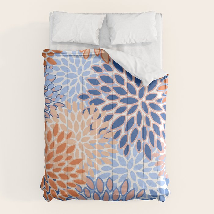 Modern, Floral Prints, Orange and Blue Comforter Gallery Image 6