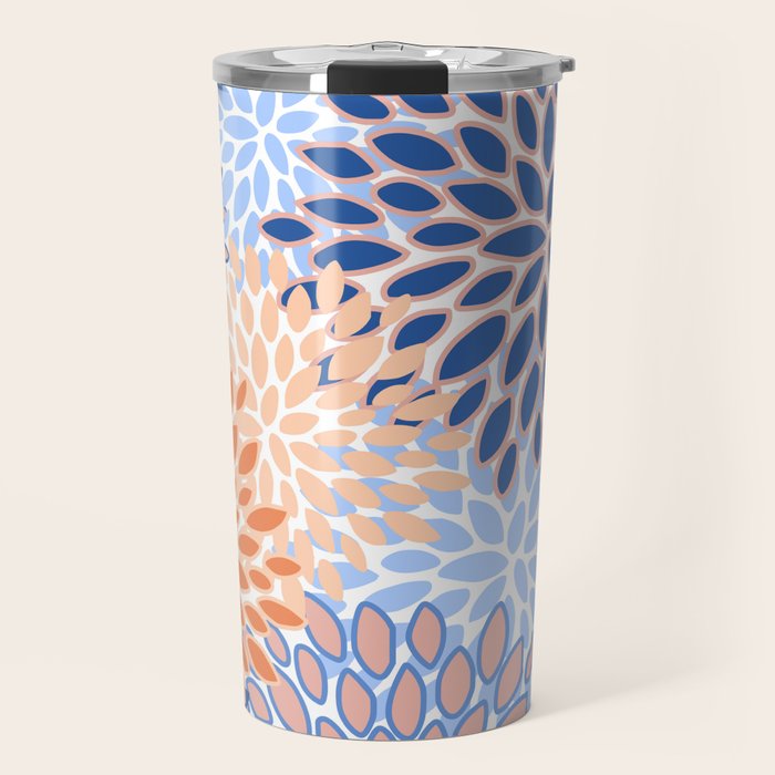 Modern, Floral Prints, Orange and Blue Travel Mug Gallery Image 1