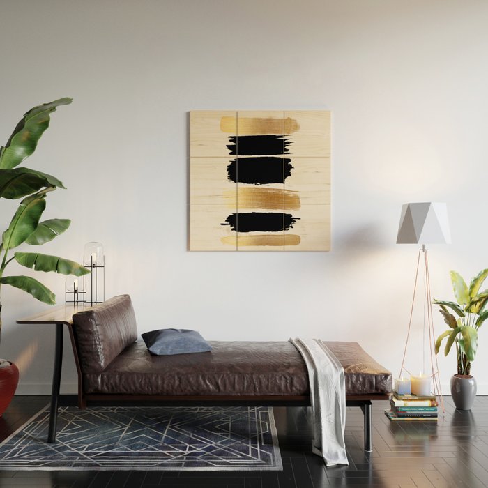 Brush Strokes (Black/Gold) Wood Wall Art Gallery Image 2
