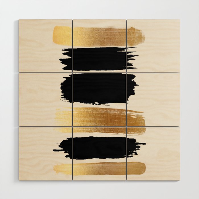 Brush Strokes (Black/Gold) Wood Wall Art Gallery Image 1