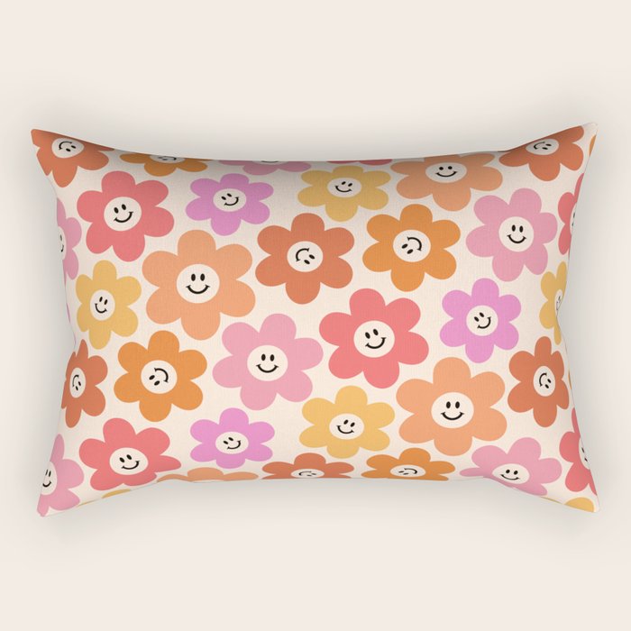 Retro Smiley Flowers Pattern Rectangular Pillow Gallery Image 2