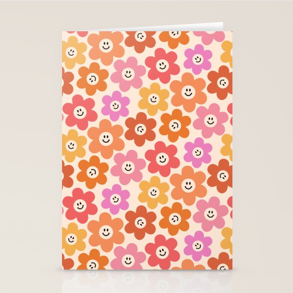 Retro Smiley Flowers Pattern Stationery Card Gallery Image 2