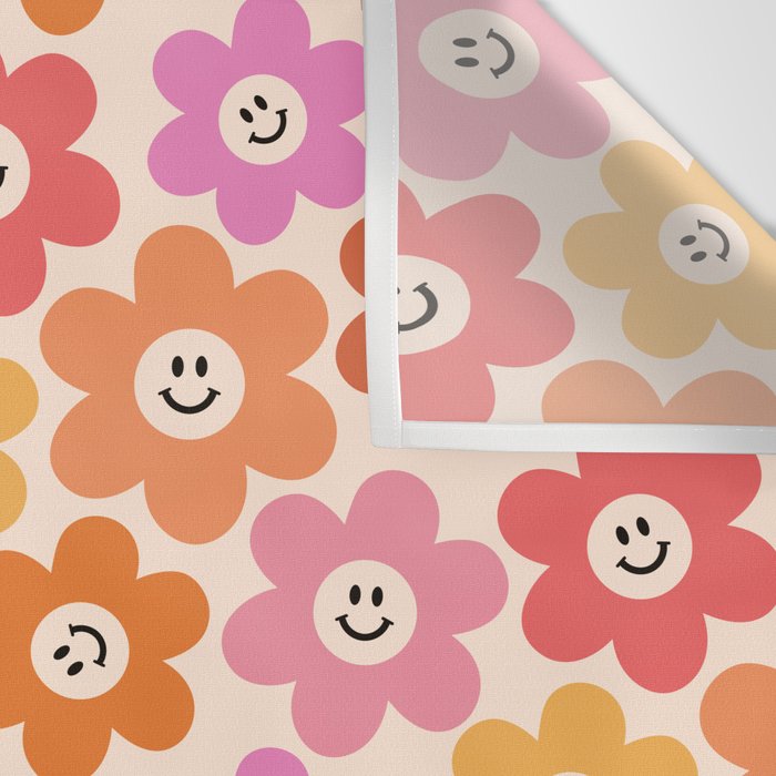 Retro Smiley Flowers Pattern Wall Tapestry Gallery Image 3
