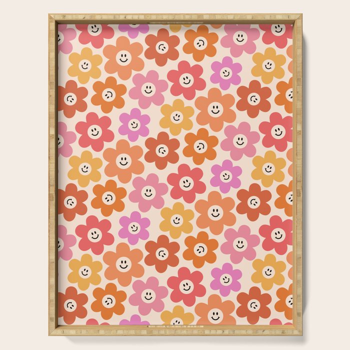 Retro Smiley Flowers Pattern Serving Tray Gallery Image 1