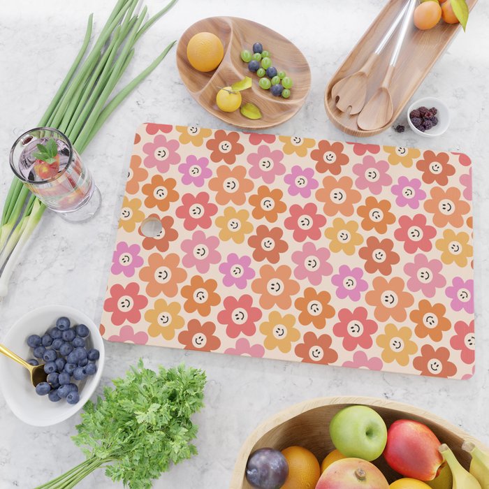 Retro Smiley Flowers Pattern Cutting Board Gallery Image 2
