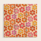 Retro Smiley Flowers Pattern Wood Wall Art Gallery Image 1
