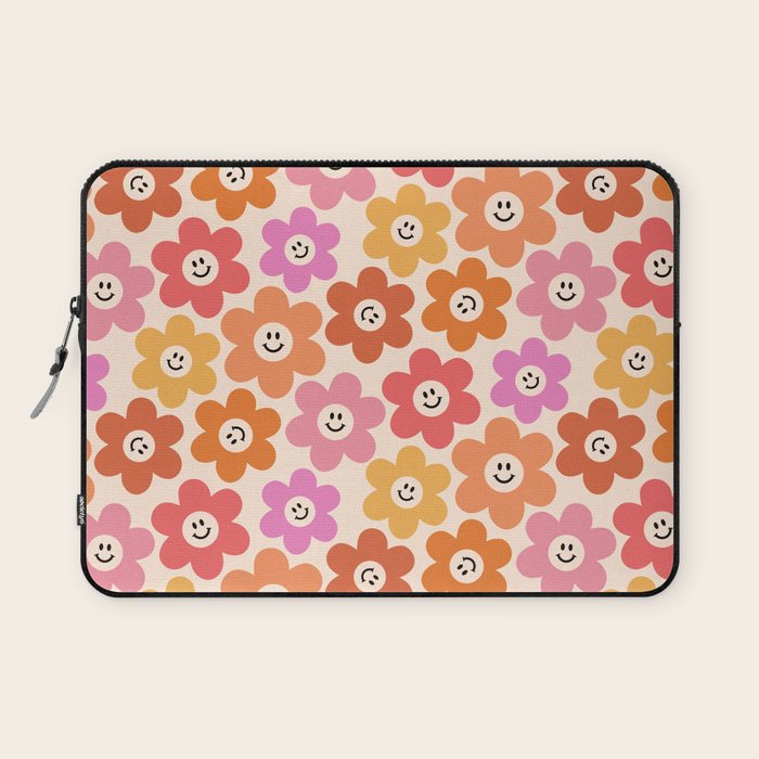 Retro Smiley Flowers Pattern Laptop Sleeve Gallery Image 1