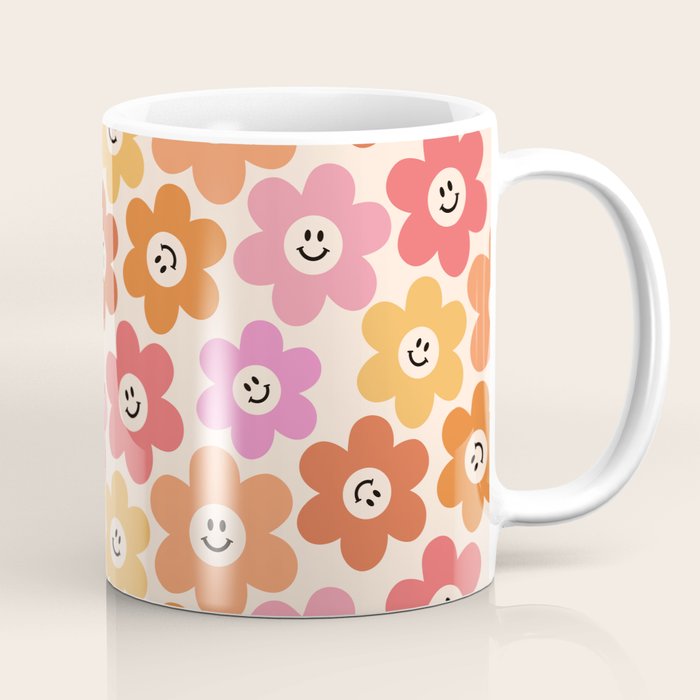 Retro Smiley Flowers Pattern Coffee Mug Gallery Image 1