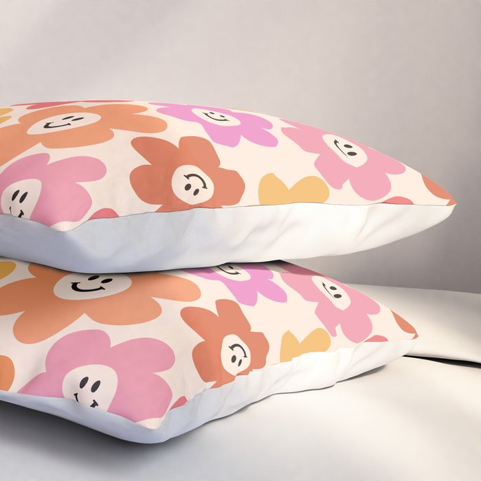 Retro Smiley Flowers Pattern Pillow Sham Gallery Image 3