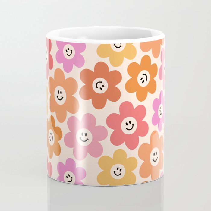 Retro Smiley Flowers Pattern Coffee Mug Gallery Image 4