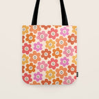 Retro Smiley Flowers Pattern Tote Bag Gallery Image 1