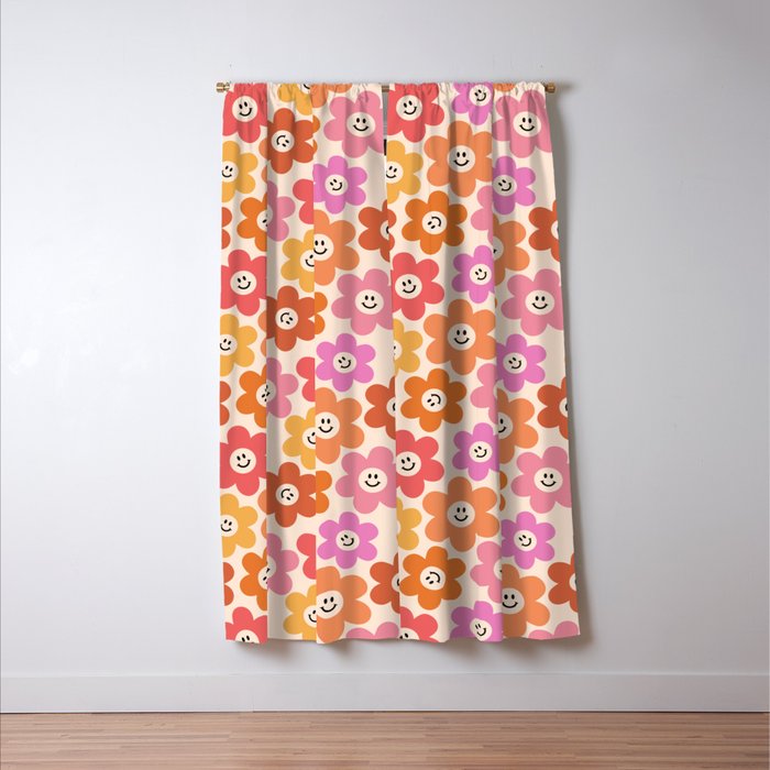 Retro Smiley Flowers Pattern Window Curtain Gallery Image 3