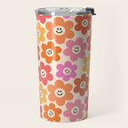 Retro Smiley Flowers Pattern Travel Mug Gallery Image 2