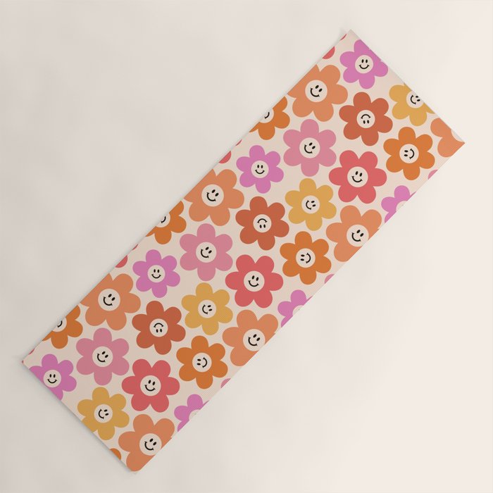Retro Smiley Flowers Pattern Yoga Mat Gallery Image 1