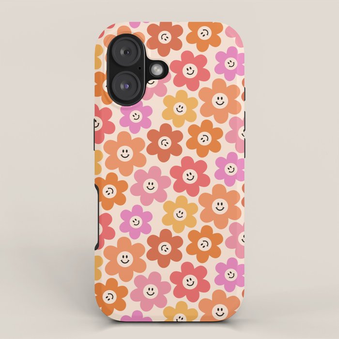 Retro Smiley Flowers Pattern iPhone Case Gallery Image 1