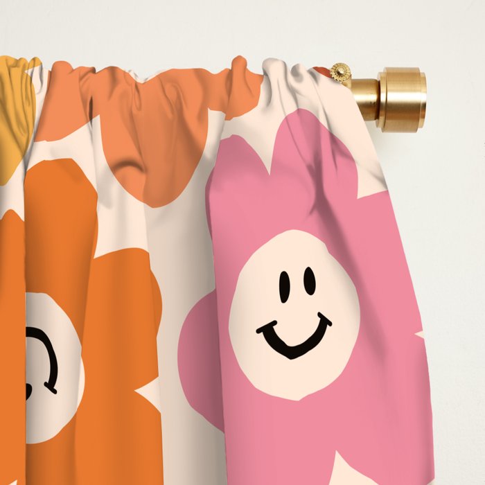 Retro Smiley Flowers Pattern Window Curtain Gallery Image 2