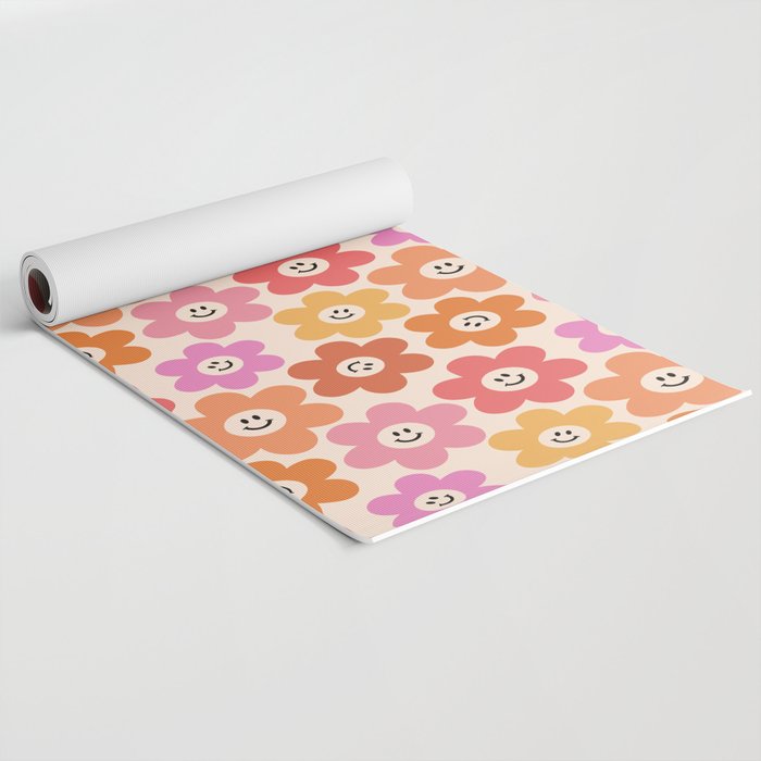 Retro Smiley Flowers Pattern Yoga Mat Gallery Image 2