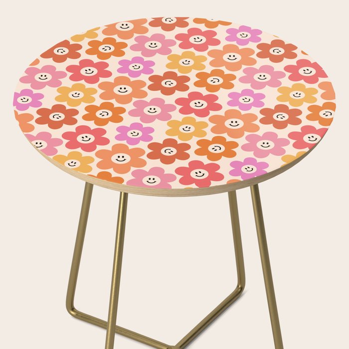 Retro Smiley Flowers Pattern Side Table Gallery Image 2