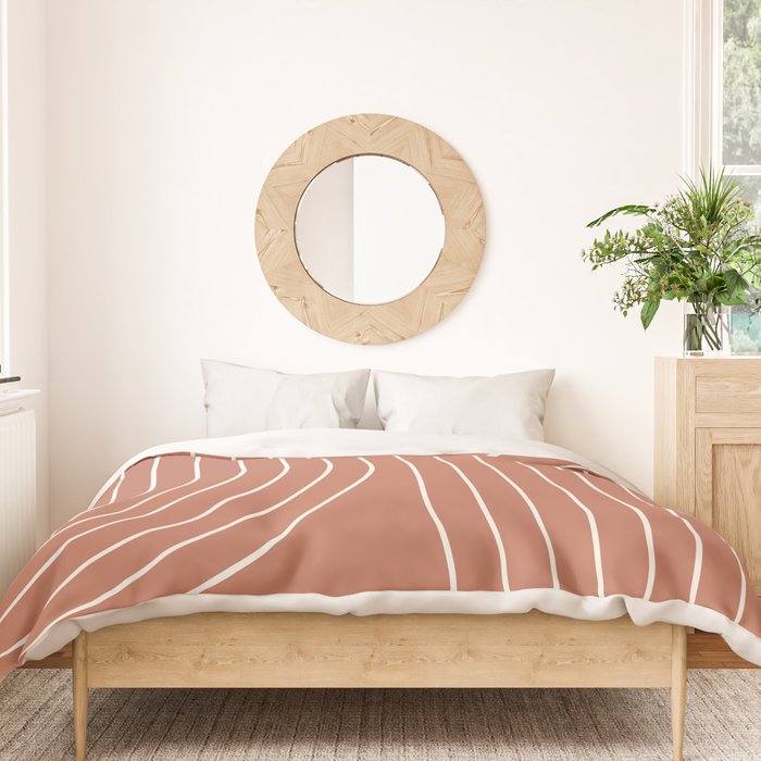 Minimal Line Curvature XCIV Coral Red Mid Century Modern Arch Abstract Duvet Cover Gallery Image 3
