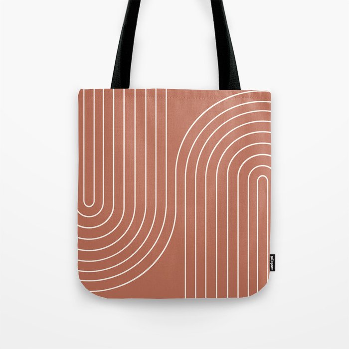 Minimal Line Curvature XCIV Coral Red Mid Century Modern Arch Abstract Tote Bag Gallery Image 1