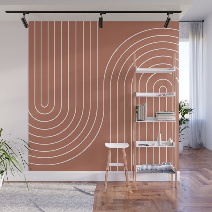 Minimal Line Curvature XCIV Coral Red Mid Century Modern Arch Abstract Wall Mural Gallery Image 1