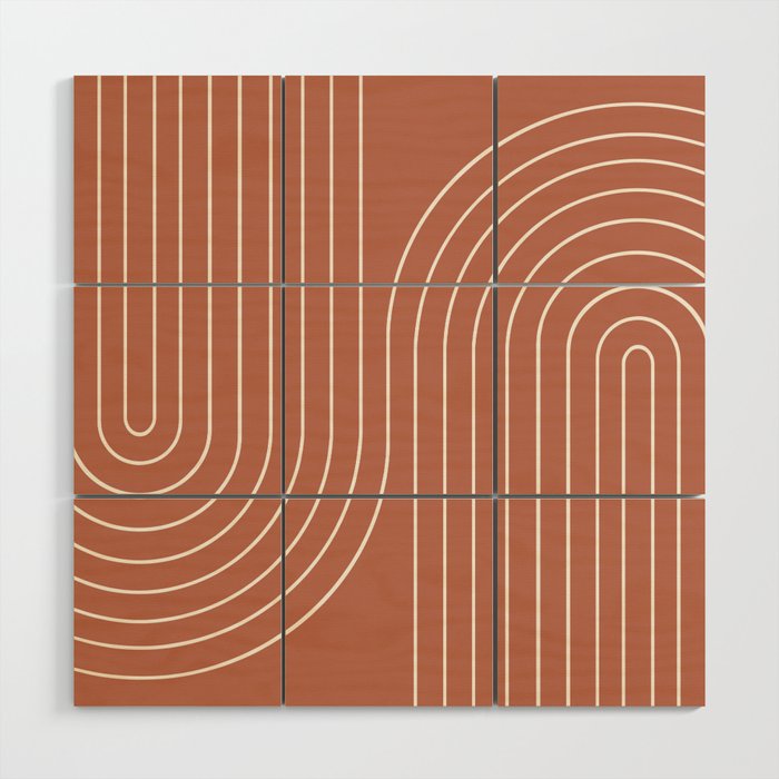 Minimal Line Curvature XCIV Coral Red Mid Century Modern Arch Abstract Wood Wall Art Gallery Image 1
