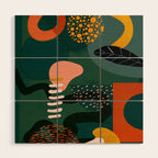 mid century shapes garden party Wood Wall Art Gallery Image 1
