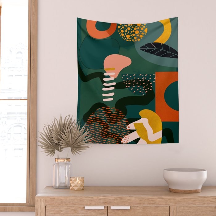 mid century shapes garden party Wall Tapestry Gallery Image 2