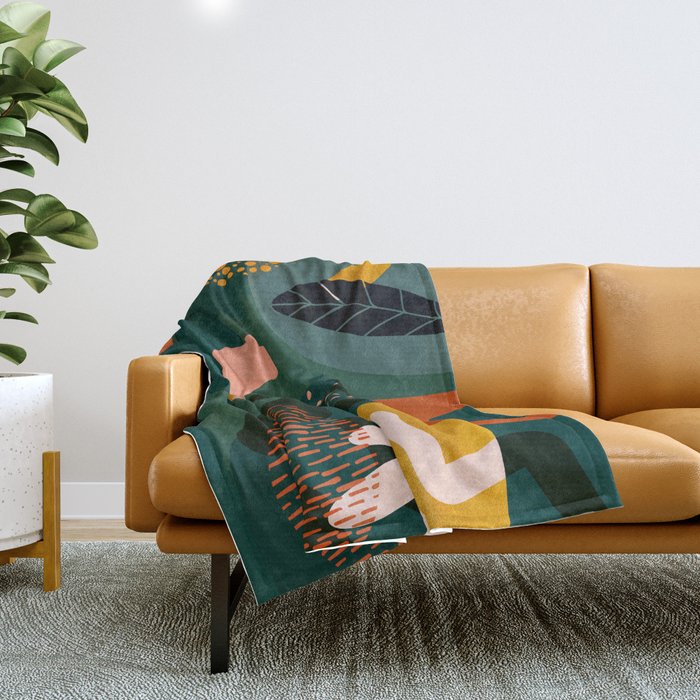 mid century shapes garden party Throw Blanket Gallery Image 1