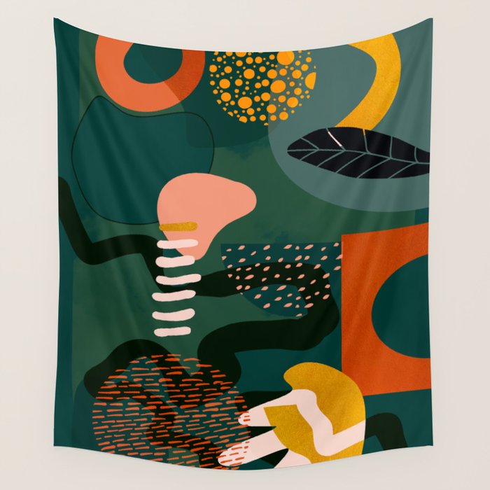 mid century shapes garden party Wall Tapestry Gallery Image 4