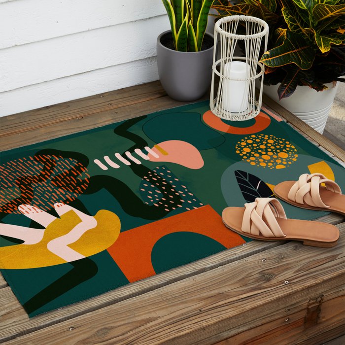 mid century shapes garden party Outdoor Rug Gallery Image 2