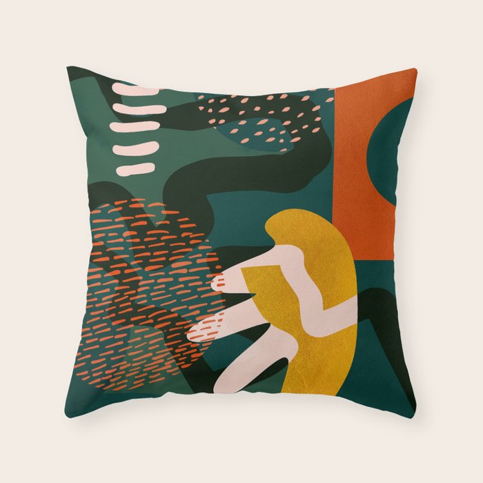mid century shapes garden party Throw Pillow Gallery Image 6