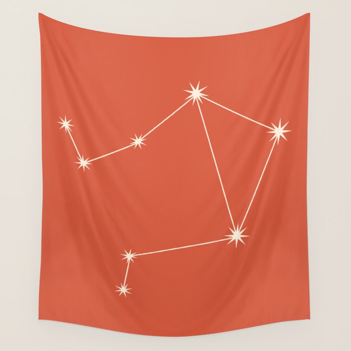 Libra Zodiac Star Constellation Line Art Coral Red Wall Tapestry Gallery Image 4