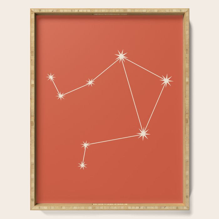 Libra Zodiac Star Constellation Line Art Coral Red Serving Tray Gallery Image 1