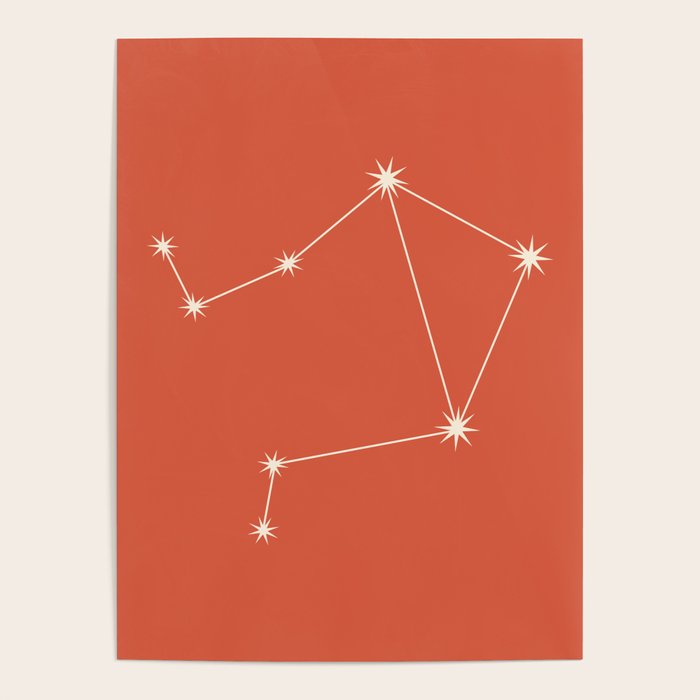 Libra Zodiac Star Constellation Line Art Coral Red Poster Gallery Image 4