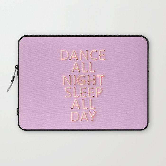DANCE ALL NIGHT - pink neon typography Laptop Sleeve Gallery Image 1
