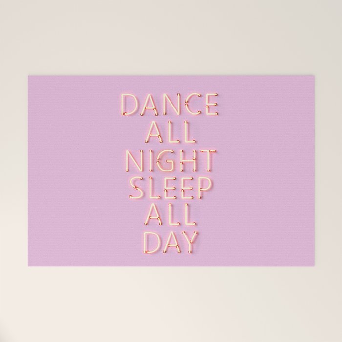 DANCE ALL NIGHT - pink neon typography Welcome Mat Gallery Image 1