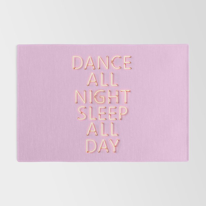 DANCE ALL NIGHT - pink neon typography Rug Gallery Image 2