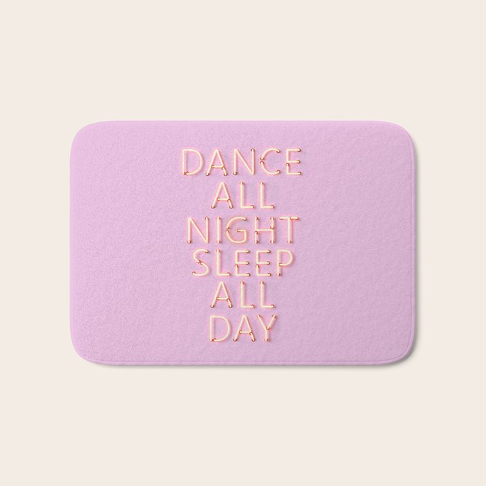 DANCE ALL NIGHT - pink neon typography Bath Mat Gallery Image 1